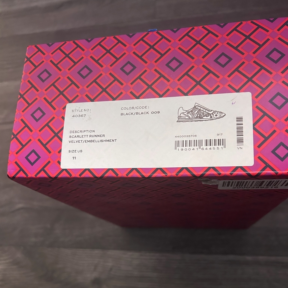 TORY BURCH * SCARLETT RUNNER VELVET   EMBELLISHED BLACK SNEAKERS - Picture 6 of 10